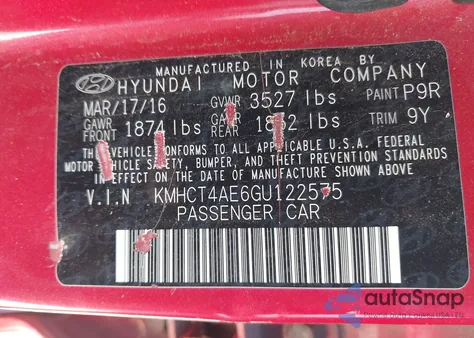 2016 Hyundai Accent Se z USA, uszkodzony, nr VIN KMHCT4AE6GU122575